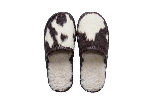 Dark Brown & White Cow - The Karla Home Shoes